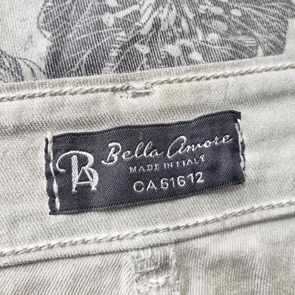 Bella Amore Italy Botanical Flower Poetry Graffiti Print Button Fly Jeans - Picture 4 of 9
